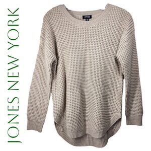 JONES NEW YORK Beige Waffle Knit Crew Neck Sweater Minimalist Normcore Women's S